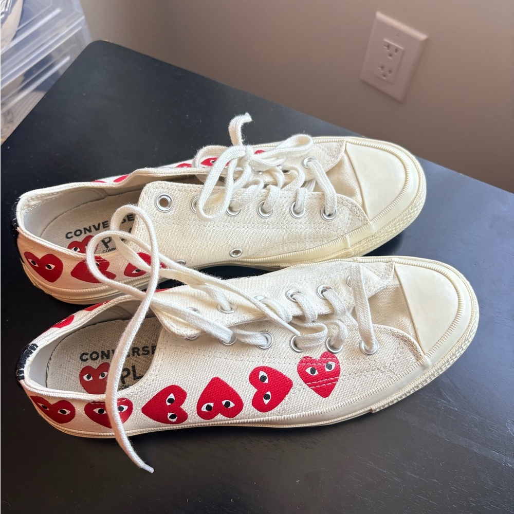 Converse Cream Sneakers with Red Heart Accents